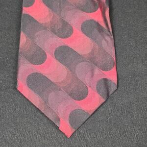 Bergamo New York Men's Red Grey Geometric Silk Handmade Tie
